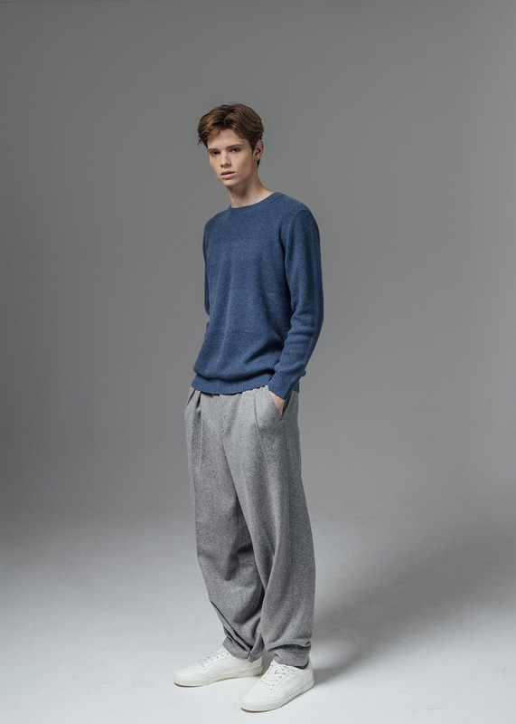 wool wide banding jogger pants_lignt grey